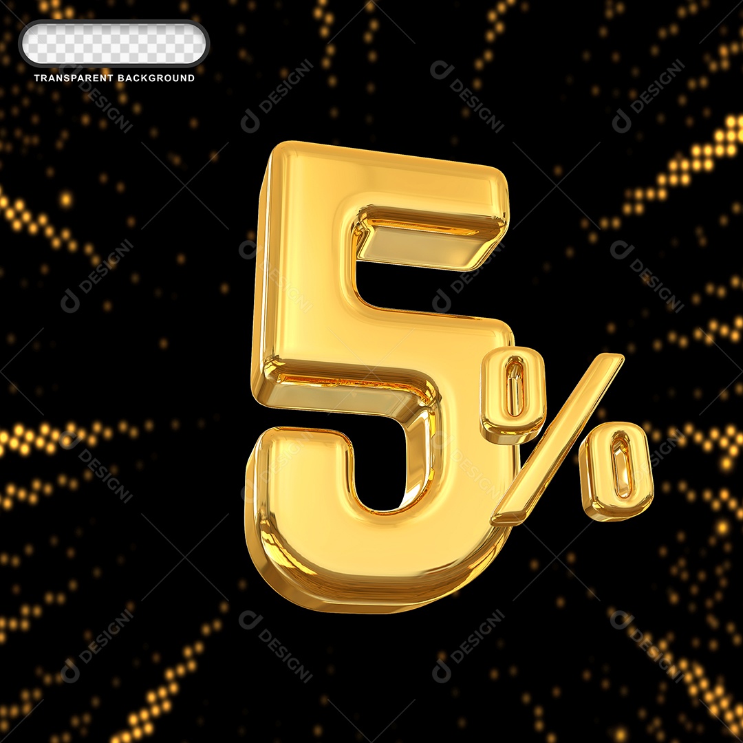 Número de Desconto 5% Elemento 3D Dourado para Composição PSD