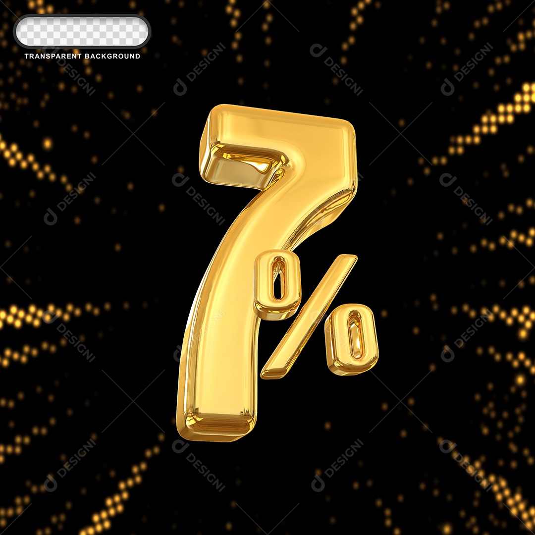 Número de Desconto 7% Elemento 3D Dourado para Composição PSD