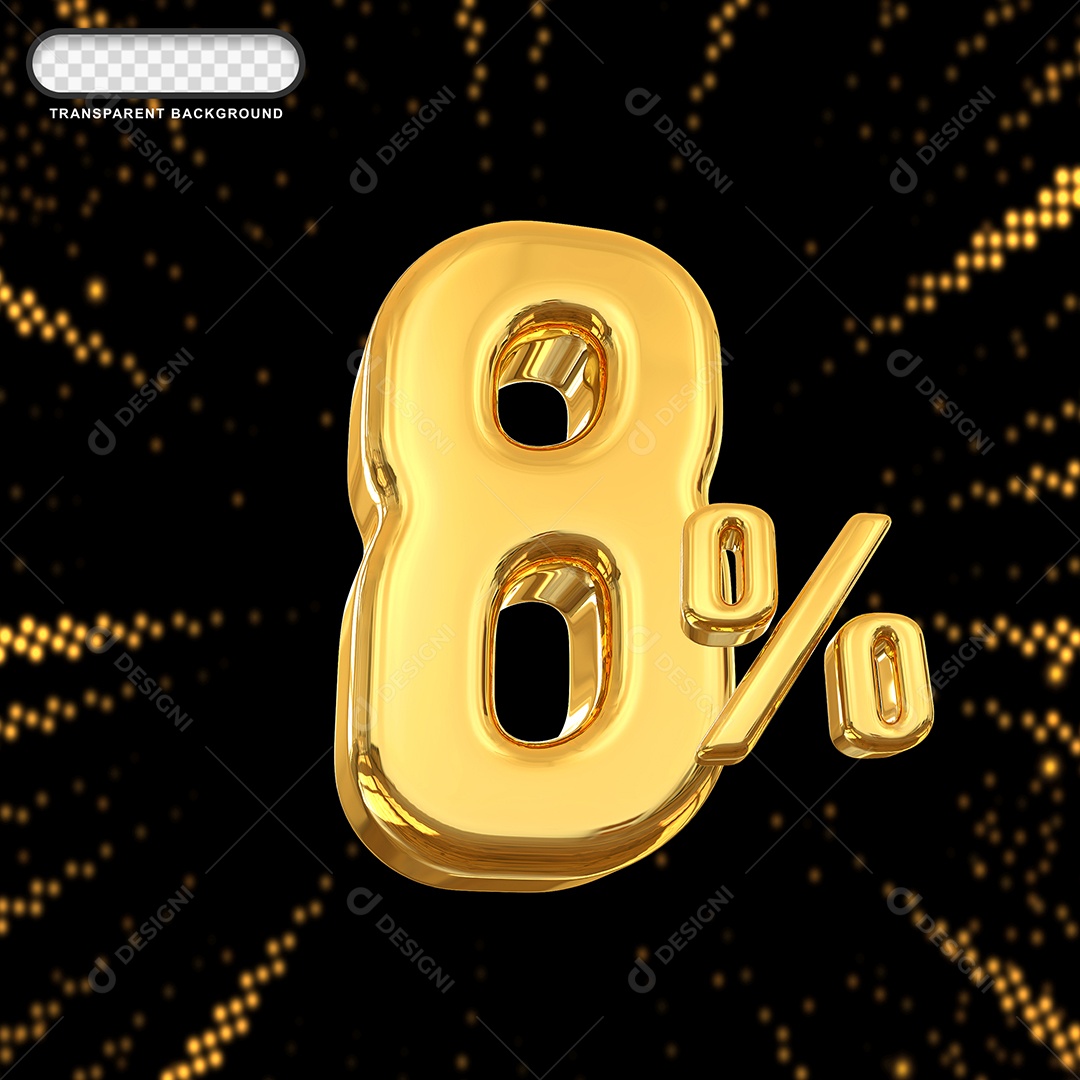 Número de Desconto 8% Elemento 3D Dourado para Composição PSD