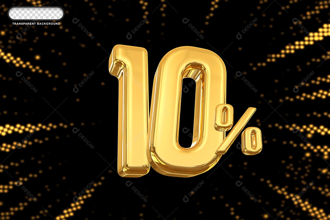 Número de Desconto 10% Elemento 3D Dourado para Composição PSD