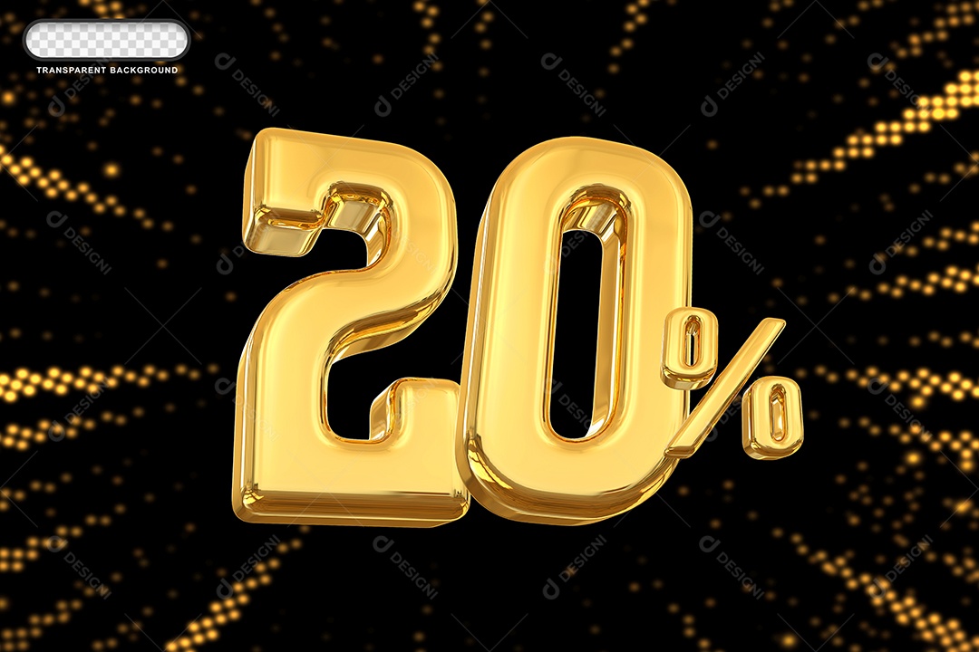 Número de Desconto 20% Elemento 3D Dourado para Composição PSD