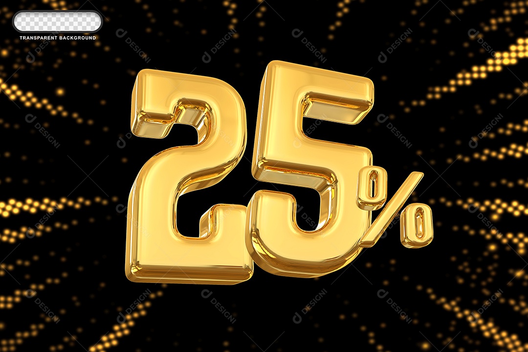 Número de Desconto 25% Elemento 3D Dourado para Composição PSD