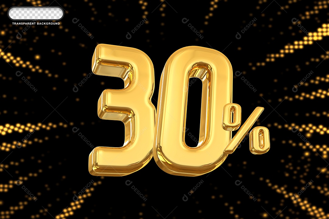 Número de Desconto 30% Elemento 3D Dourado para Composição PSD