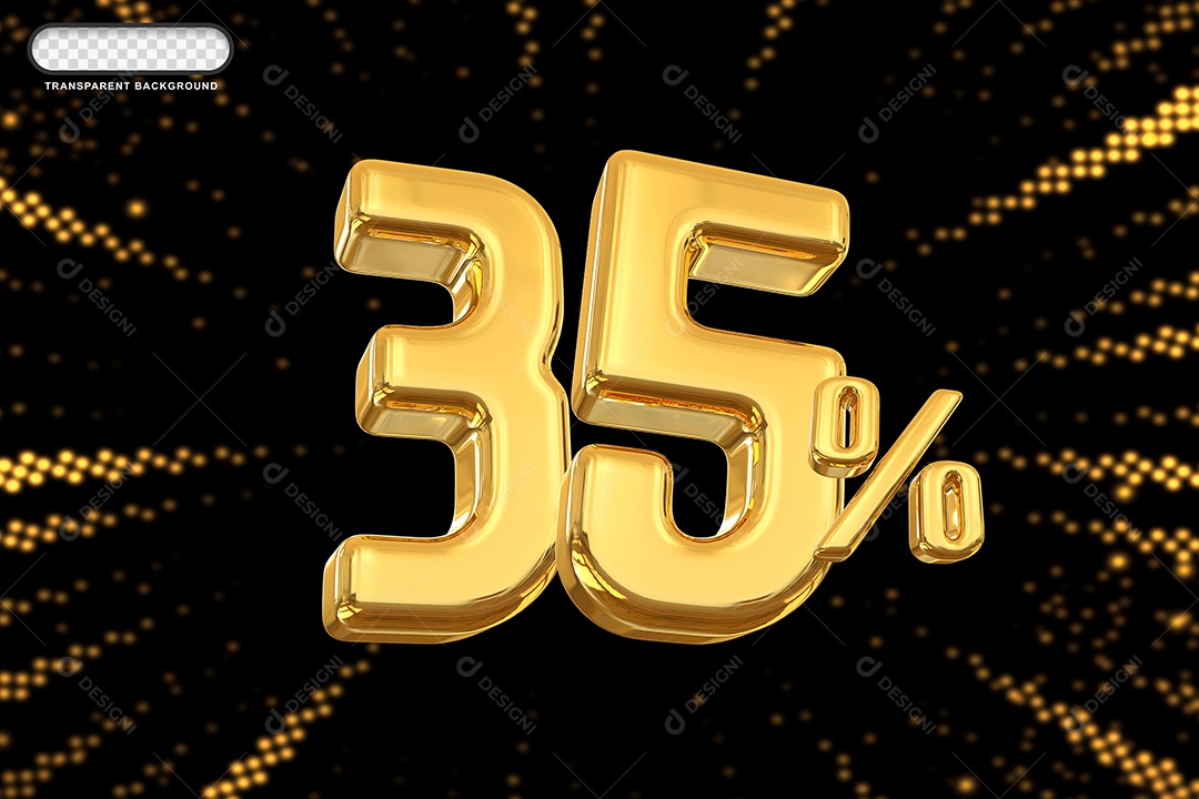 Número de Desconto 35% Elemento 3D Dourado para Composição PSD