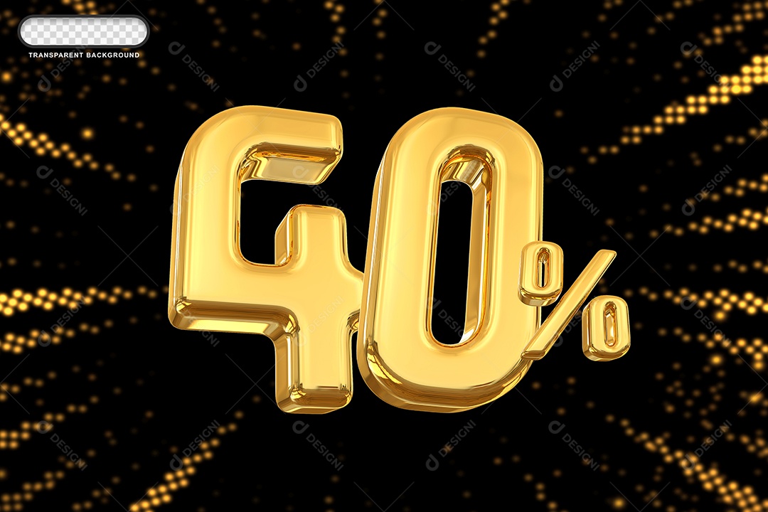 Número de Desconto 40% Elemento 3D Dourado para Composição PSD