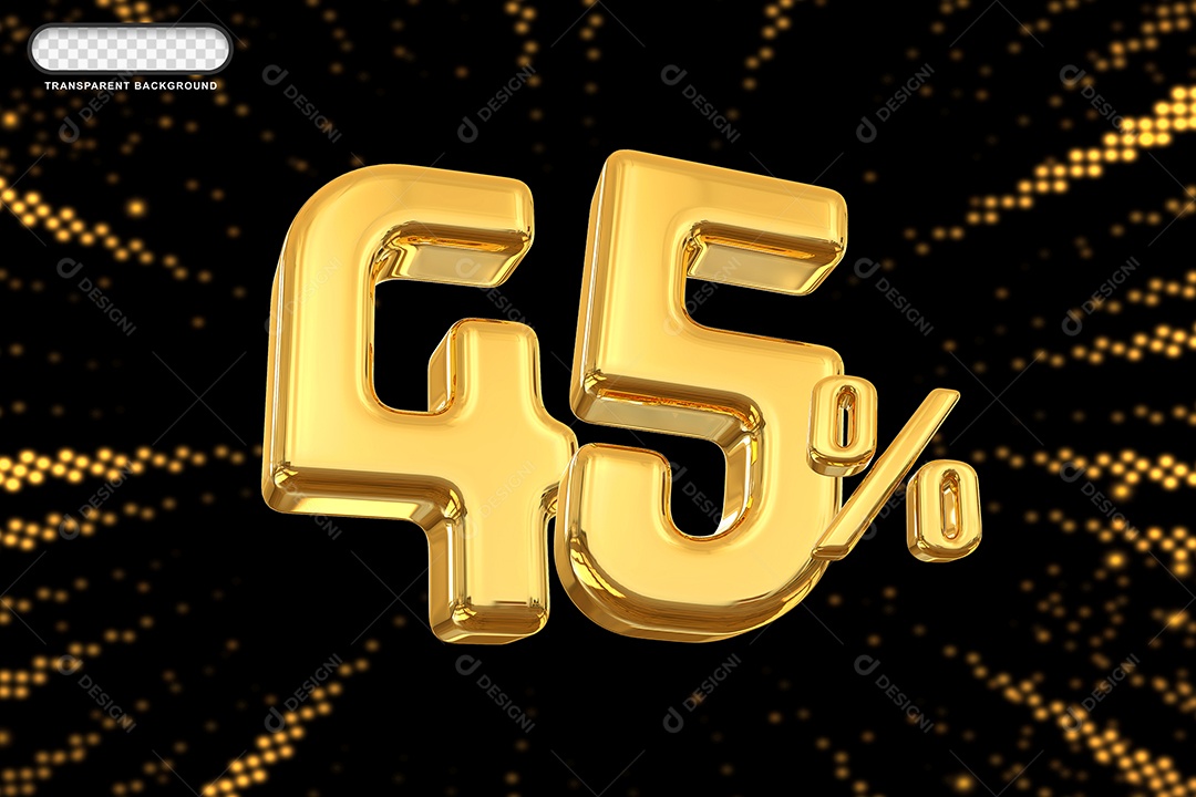 Número de Desconto 45% Elemento 3D Dourado para Composição PSD
