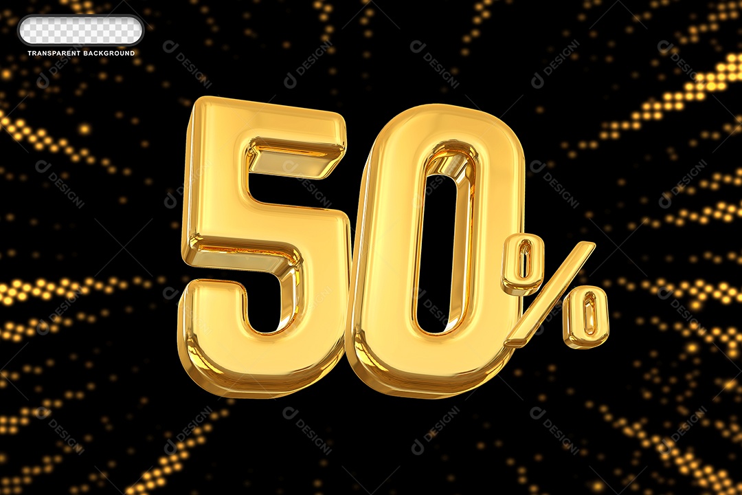 Número de Desconto 50% Elemento 3D Dourado para Composição PSD