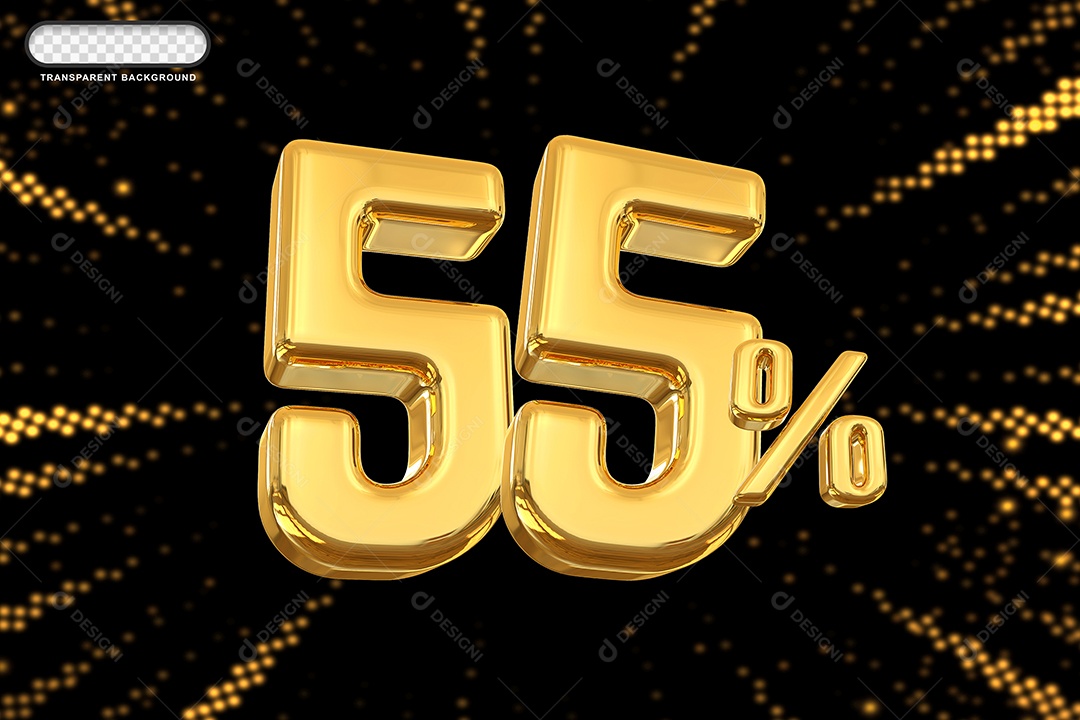Número de Desconto 55% Elemento 3D Dourado para Composição PSD