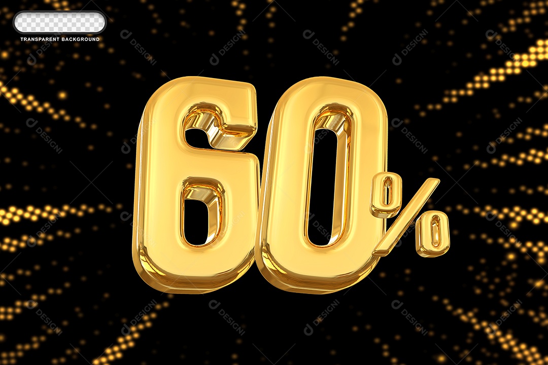 Número de Desconto 60% Elemento 3D Dourado para Composição PSD