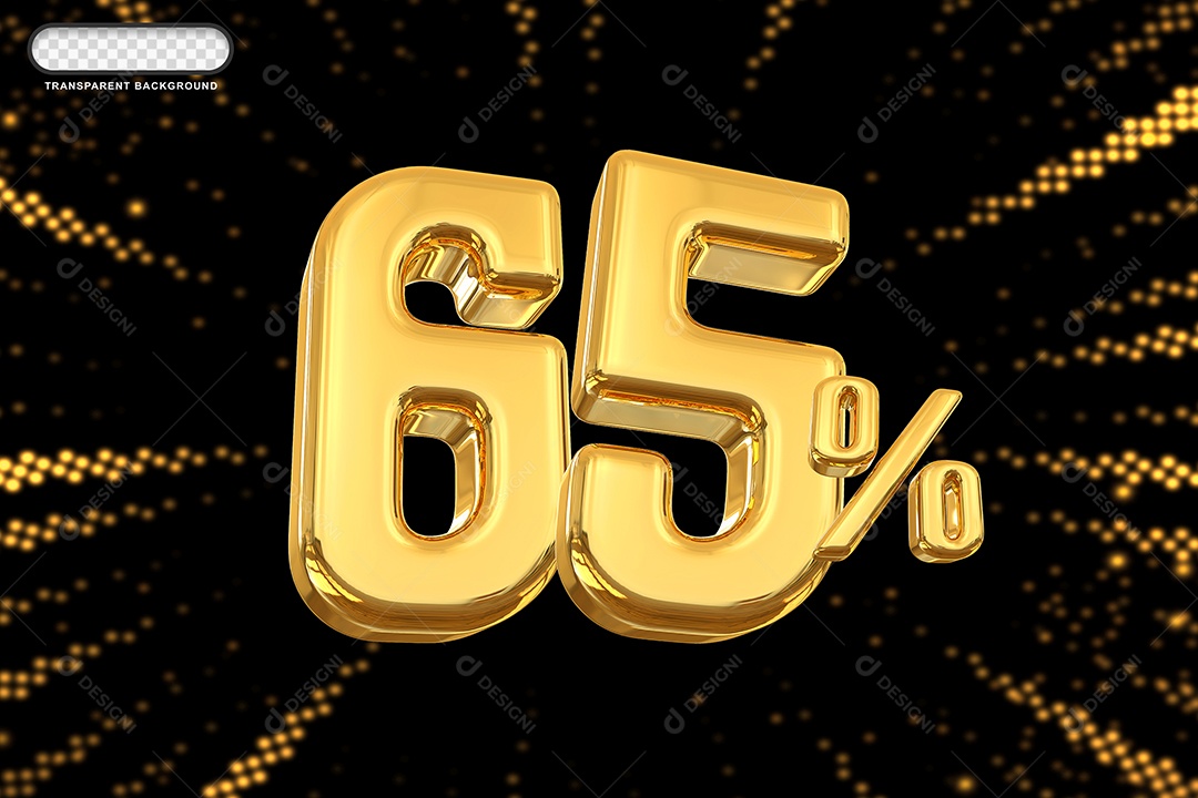Número de Desconto 65% Elemento 3D Dourado para Composição PSD