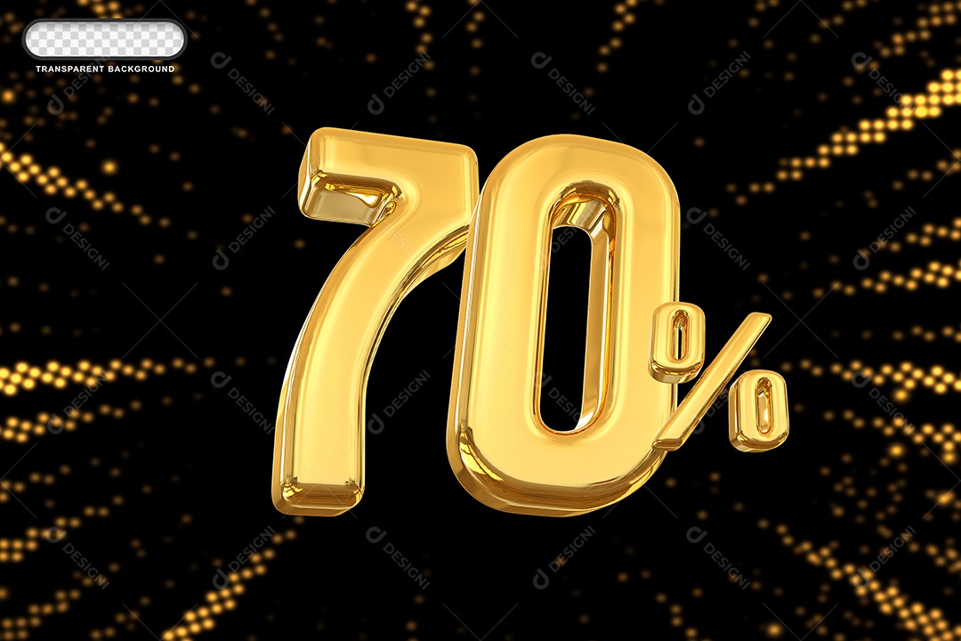 Número de Desconto 70% Elemento 3D Dourado para Composição PSD