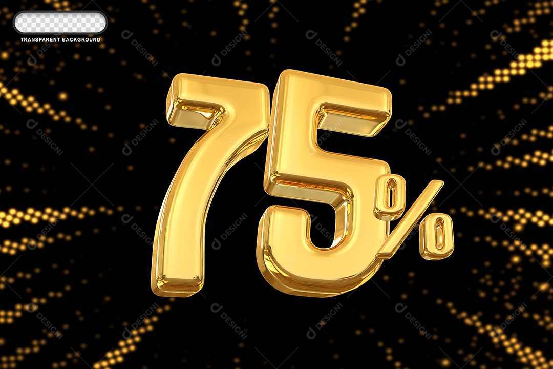 Número de Desconto 75% Elemento 3D Dourado para Composição PSD