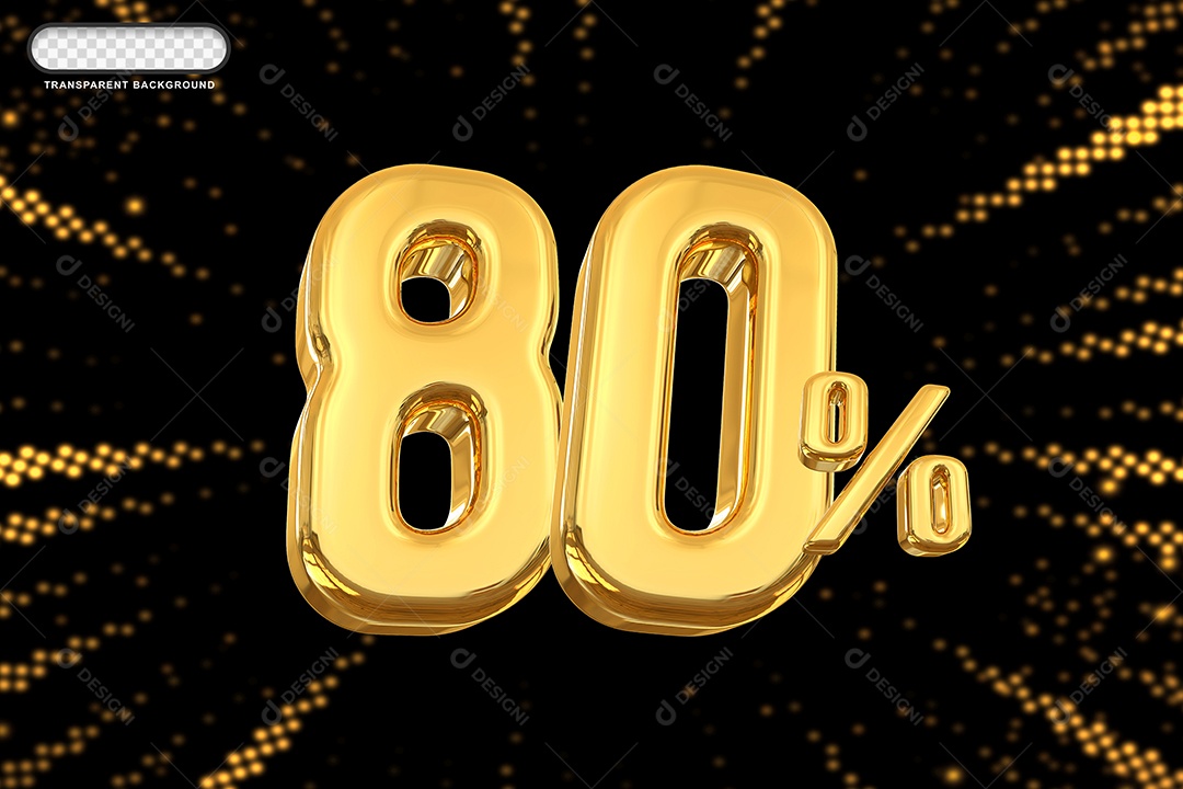 Número de Desconto 80% Elemento 3D Dourado para Composição PSD