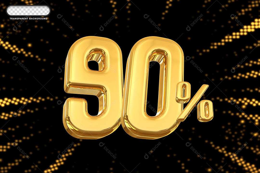 Número de Desconto 90% Elemento 3D Dourado para Composição PSD