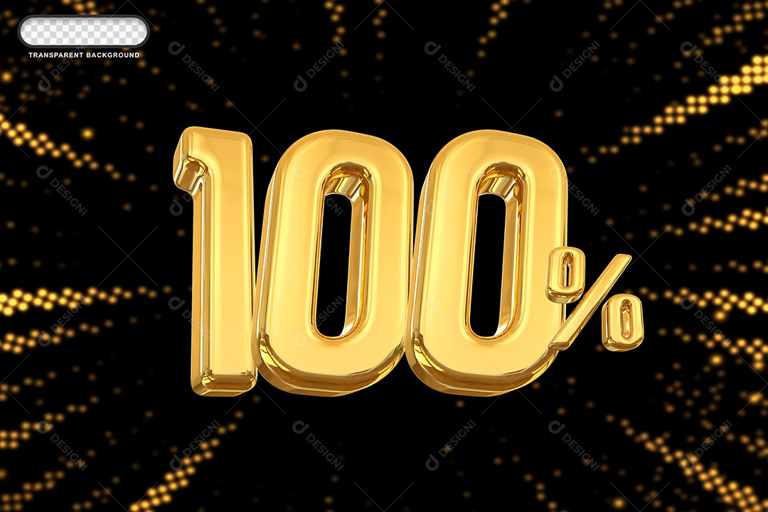 Número de Desconto 100% Elemento 3D Dourado para Composição PSD