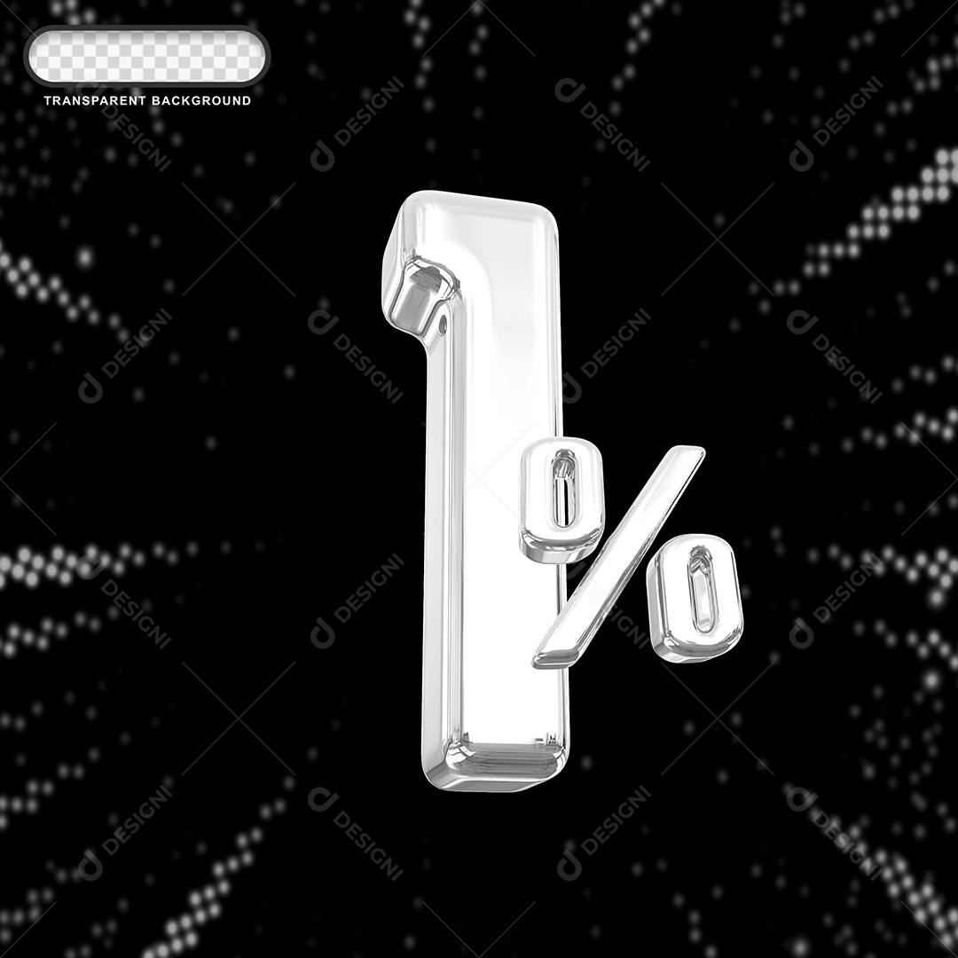 Número de Desconto 1% Elemento 3D Prata  para Composição PSD