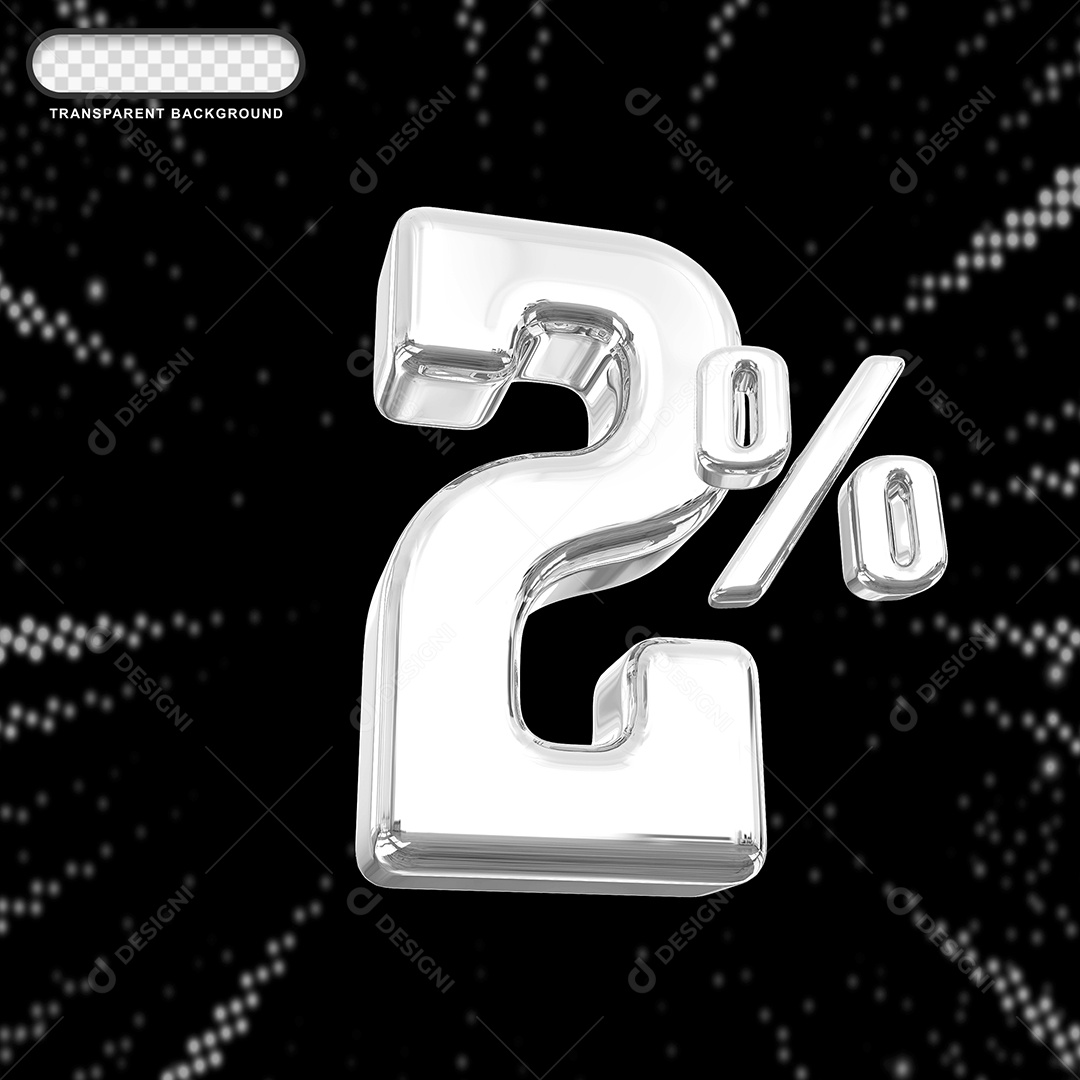 Número de Desconto 2% Elemento 3D Prata para Composição PSD