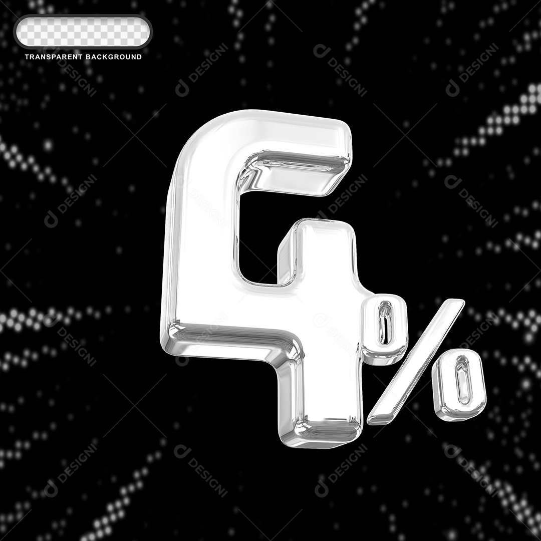 Número de Desconto 4% Elemento 3D Prata para Composição PSD
