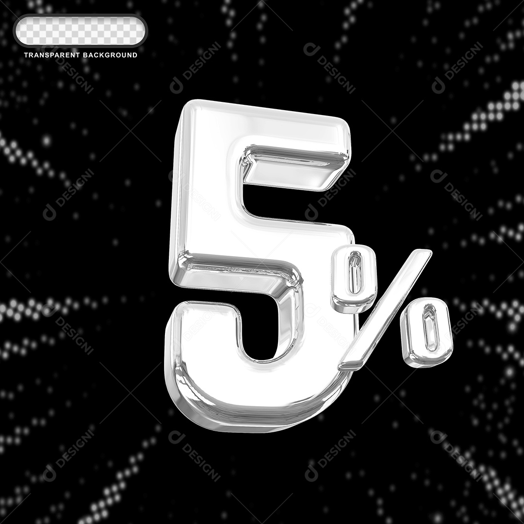 Número de Desconto 5% Elemento 3D Prata para Composição PSD