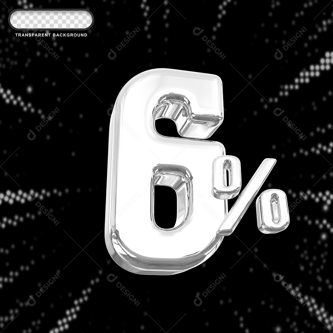 Número de Desconto 6% Elemento 3D Prata para Composição PSD