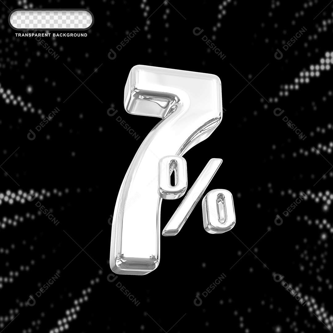 Número de Desconto 7% Elemento 3D Prata para Composição PSD
