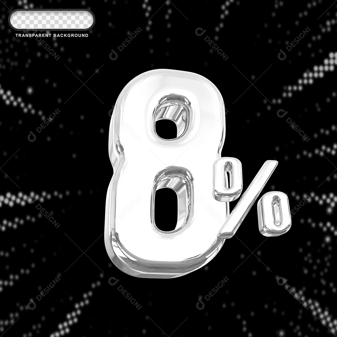 Número de Desconto 8% Elemento 3D Prata para Composição PSD