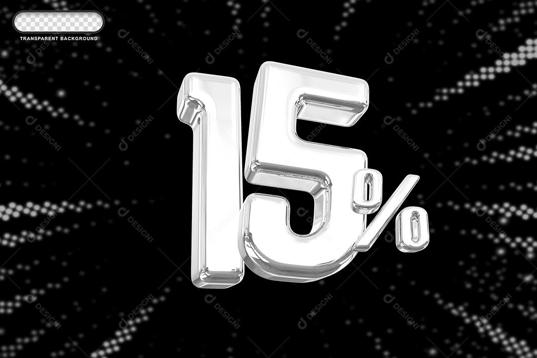 Número de Desconto 15% Elemento 3D Prata para Composição PSD