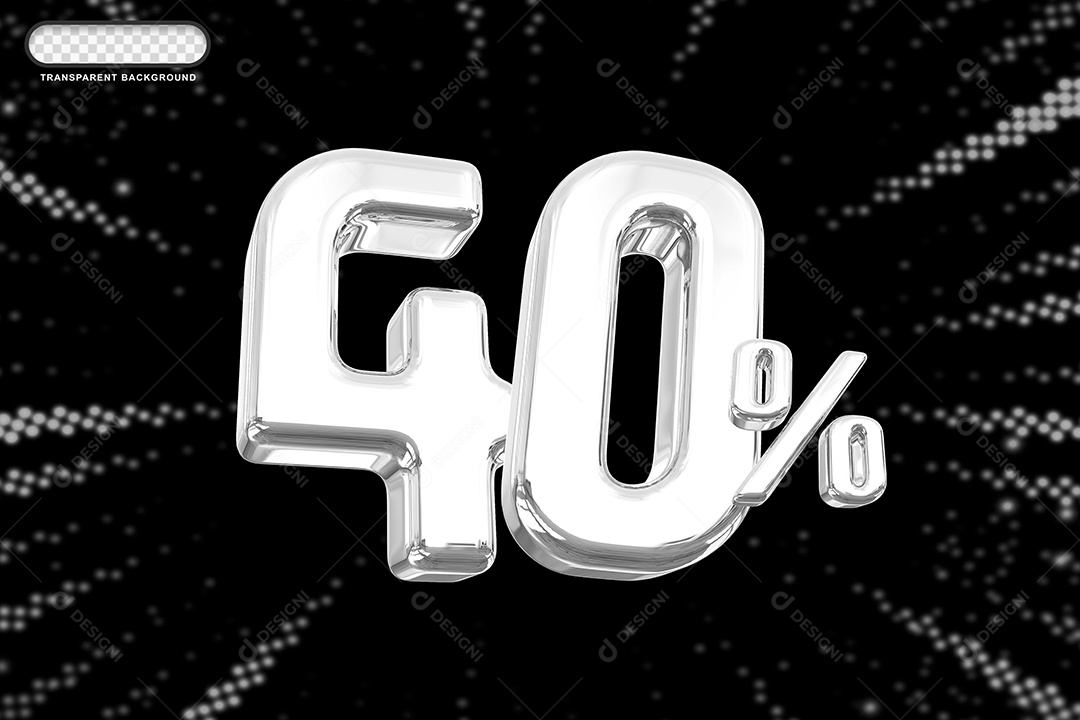 Número de Desconto 40% Elemento 3D Prata para Composição PSD