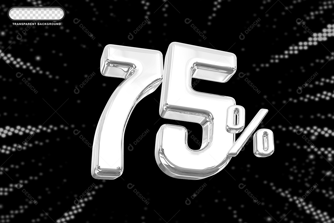 Número de Desconto 75% Elemento 3D Prata para Composição PSD