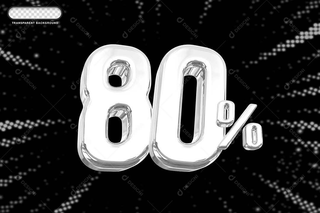 Número de Desconto 80% Elemento 3D Prata para Composição PSD