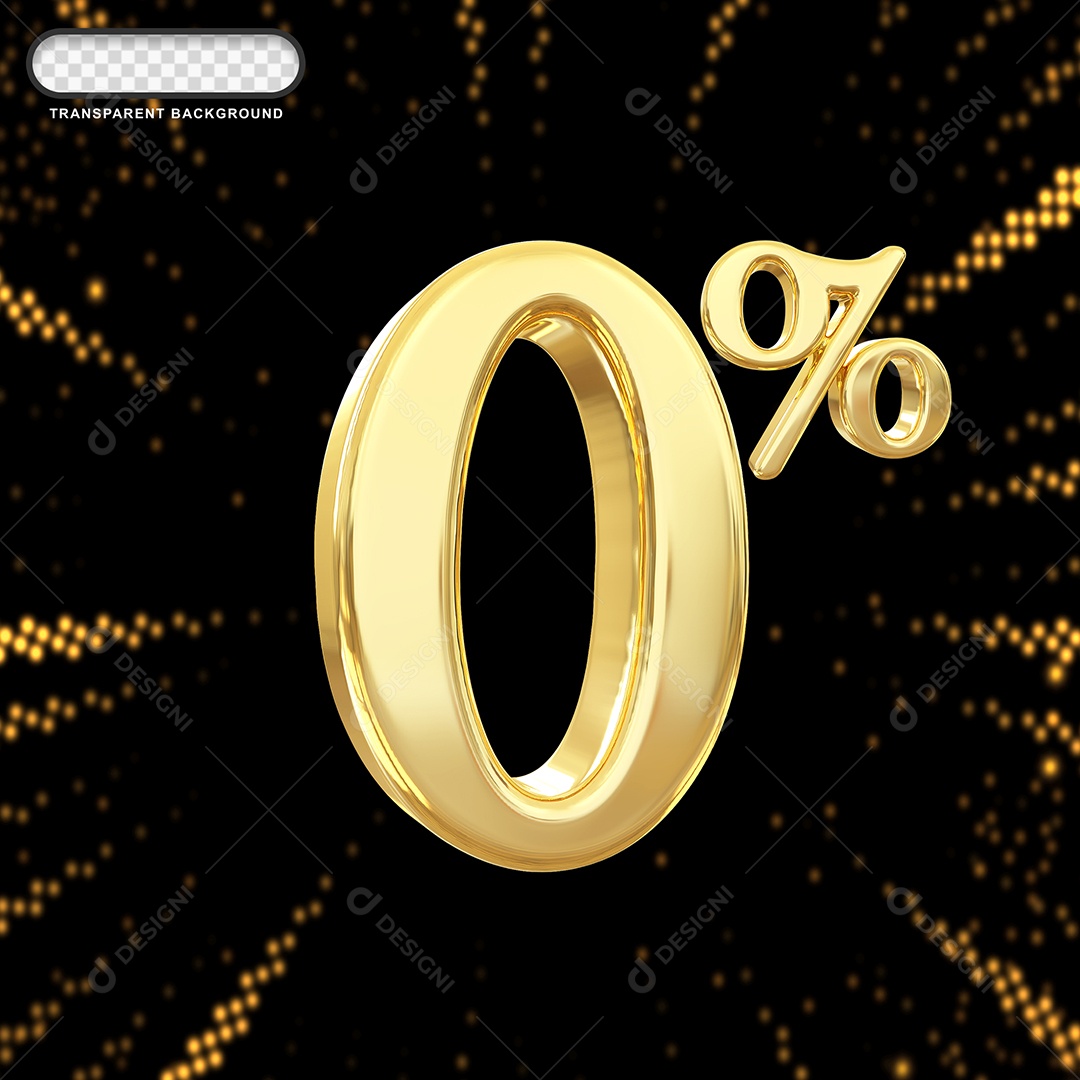 Número de Desconto 0% Dourado Elemento 3D para Composição PSD