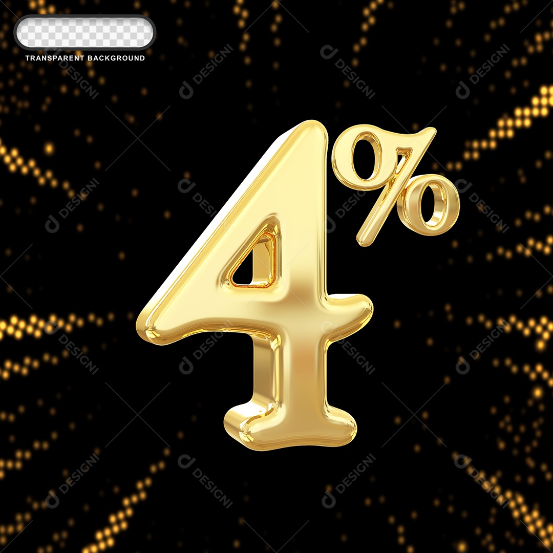 Número de Desconto 4% Elemento 3D Dourado para Composição PSD
