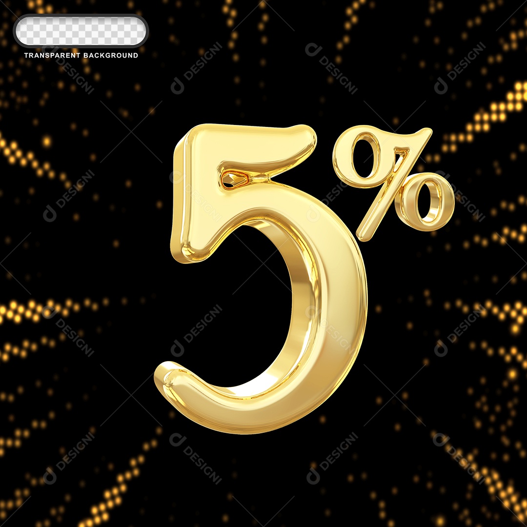Número de Desconto 5% Elemento 3D Dourado para Composição PSD