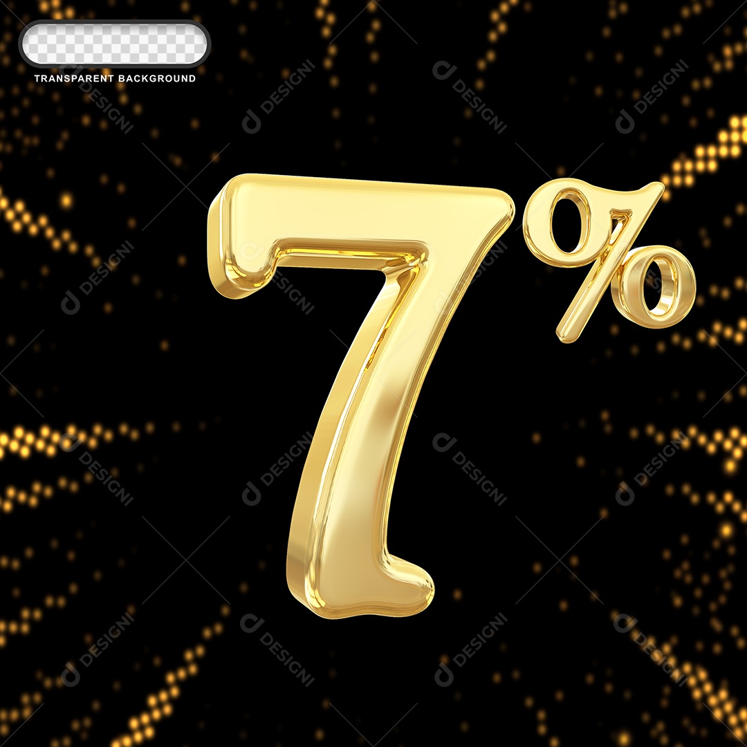Número de Desconto 7% Elemento 3D Dourado para Composição PSD