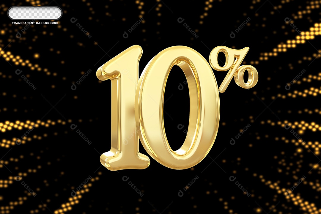 Número de Desconto 10% Elemento 3D Dourado para Composição PSD