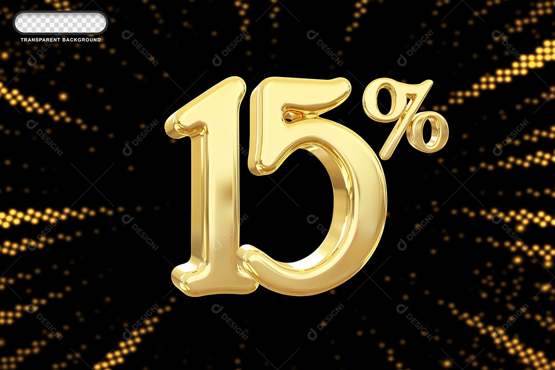 Número de Desconto 15% Elemento 3D Dourado para Composição PSD