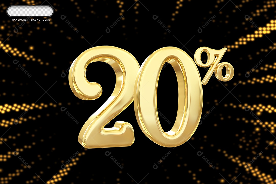 Número de Desconto 20% Elemento 3D Dourado para Composição PSD