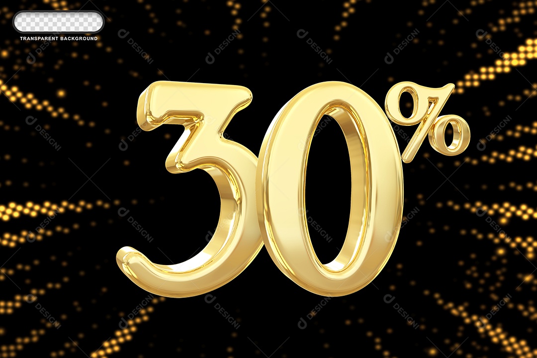 Número de Desconto 30% Elemento 3D Dourado para Composição PSD