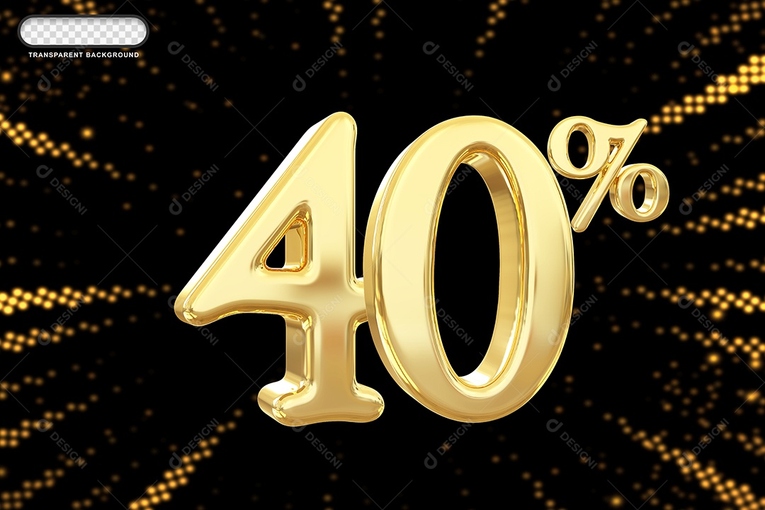 Número de Desconto 40% Elemento 3D Dourado para Composição PSD