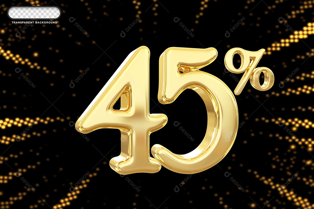 Número de Desconto 45% Elemento 3D Dourado para Composição PSD