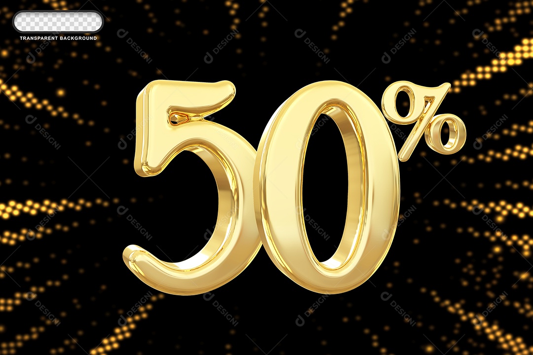 Número de Desconto 50% Elemento 3D Dourado para Composição PSD