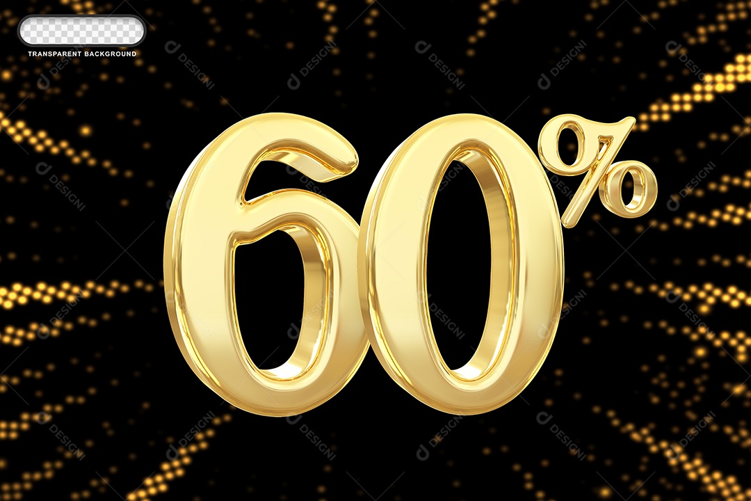 Número de Desconto 60% Elemento 3D Dourado para Composição PSD