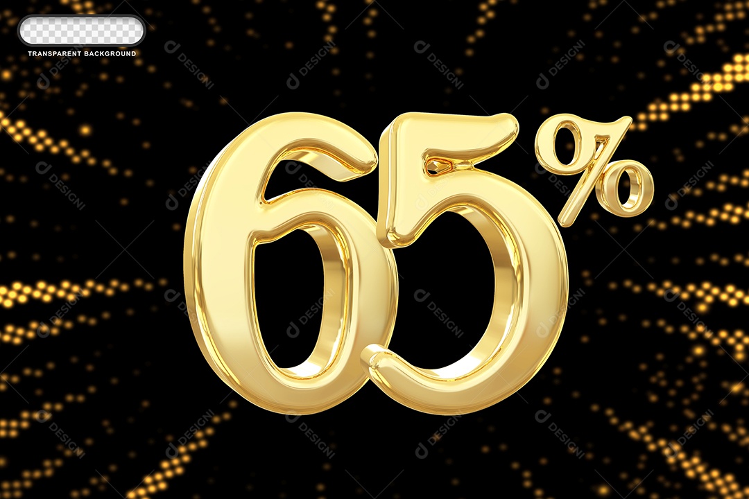 Número de Desconto 65% Elemento 3D Dourado para Composição PSD