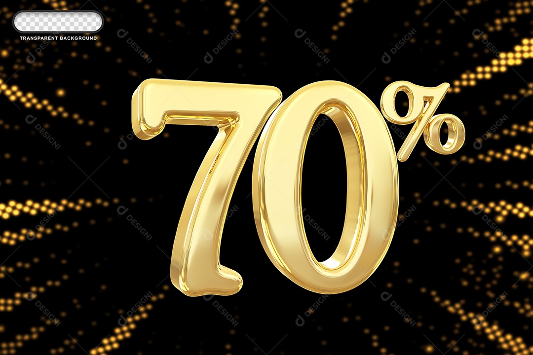 Número de Desconto 70% Elemento 3D Dourado para Composição PSD