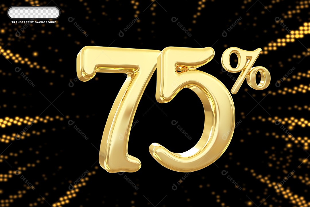 Número de Desconto 75% Elemento 3D Dourado para Composição PSD