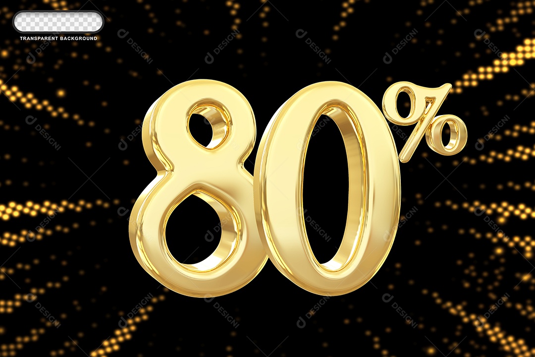 Número de Desconto 80% Elemento 3D Dourado para Composição PSD