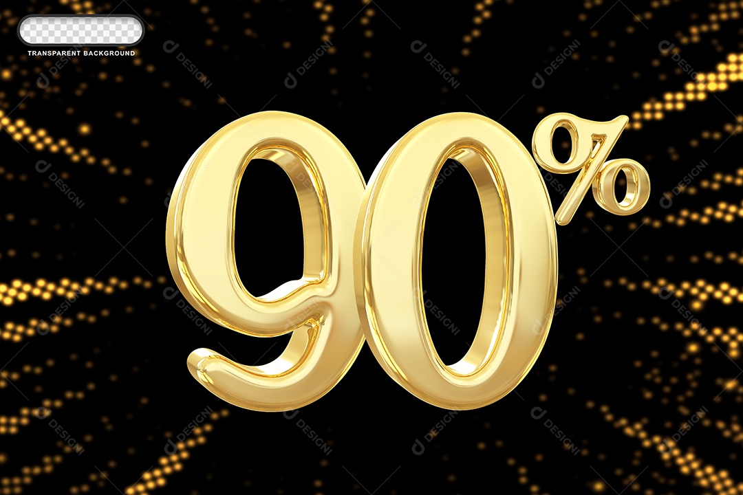 Número de Desconto 90% Elemento 3D Dourado para Composição PSD