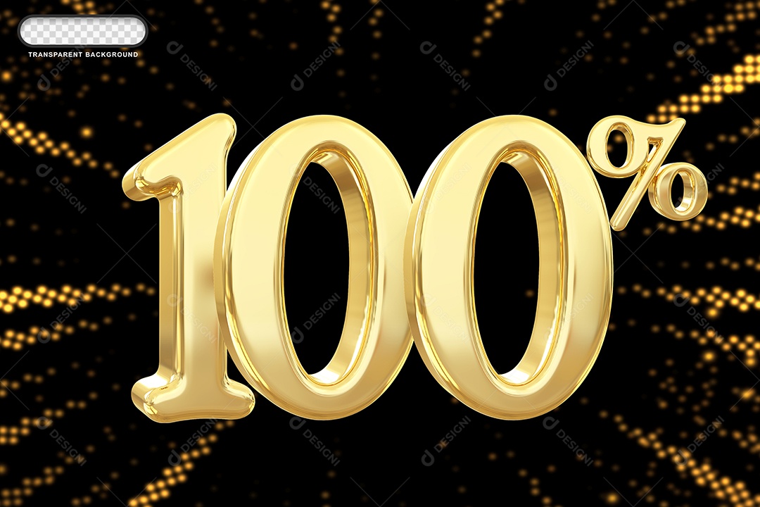Número de Desconto 100% Elemento 3D Dourado para Composição PSD