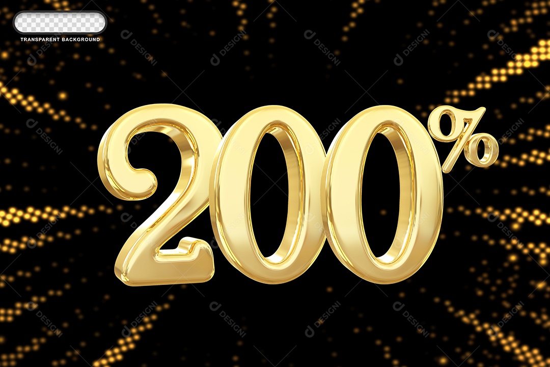 Número de Desconto 200% Elemento 3D Dourado para Composição PSD