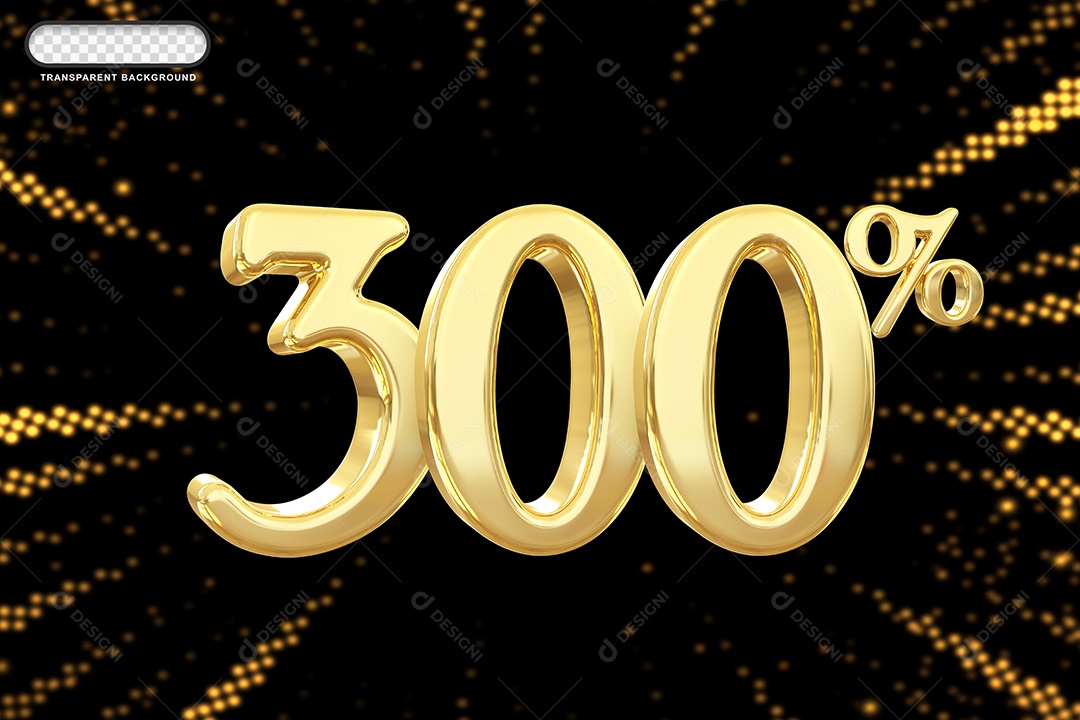 Número de Desconto 300% Elemento 3D Dourado para Composição PSD